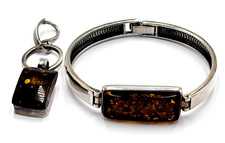 Schmuckset 0,925 Sterlingsilber baltischer Bernstein Armreif und Anhänger