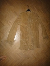 Dünner braun beige Fransen Wildleder Ledermantel Mantel echt Leder Kurzmantel 42