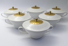 Rosenthal Romanze weiß Quatre Coleurs 5 +1 Suppentassen mit Deckel