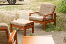 TRUE VINTAGE DANISH MODERN SESSEL mit Ottomane Armchair massiv Teak 60er Chair