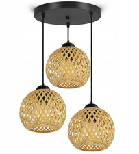 LUXOLAR Pendelleuchte - Bambus Boho Natur Schwarz E27 60W LED höhenverstellbar