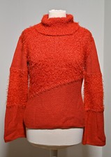 Gr. M Vintage Strickpullover Strick Pullover Rot Langarm Rollkragen Zottel Pulli