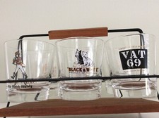 Glas Whiskey Scotch Johnny Walker 50/60er String-Träger Teak