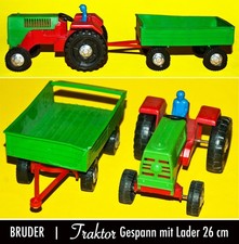 BRUDER SCHÖNER PLASTIK BULLDOG TRAKTOR 11cm mit HÄNGER 11cm 1970er JEAN HÖFLER