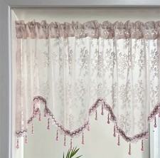 Vorhang Kurzvorhang Scheibengardine rosa Spitzenstickerei Tüll Perlen Fransen 
