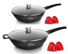 Wokpfanne mit Glasdeckel Induktion 28/32cm Aluguss Antihaft Bratpfanne Topf Wok