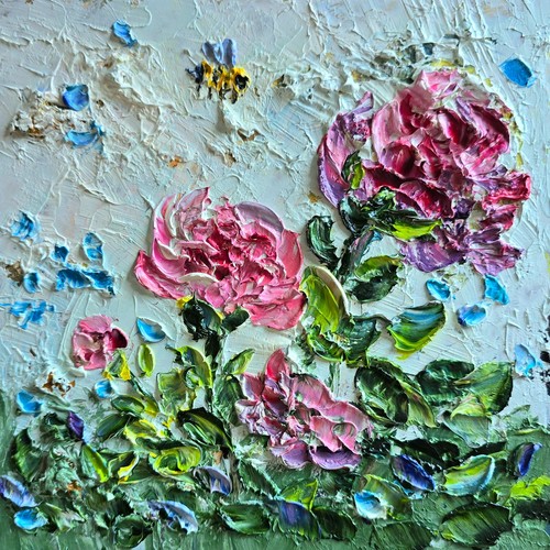 Blumen biene ölbild - Ölbild, 20x20