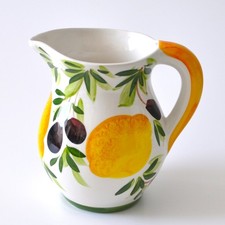 BASSANO KERAMIK großer Krug  ZITRONE / OLIVE handbemalt MEDITERRANES GESCHIRR
