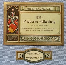 altes Weinetikett Musteretikett Etikett 1937 Piesporter Falkenberg Illert Hanau