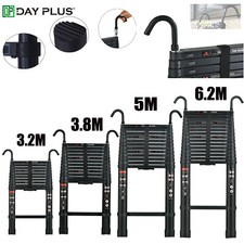 Teleskop Leiter mit 2 Haken, Aluleiter Klappbar, Dachbodenleiter Teleskop-Design