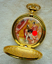 Sprungdeckel Taschenuhr Retro Style - Zifferblatt mit Erotik Motiv + Uhrenkette