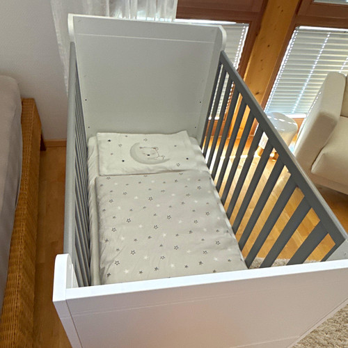 Babybett gitterbett weiß grau - babybett, weiß/grau