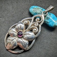 Jugendstil Anhänger Blume Alpacca Silber alt c. 1920