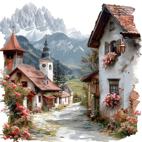 Deko bild dorf berge alpen - bild,