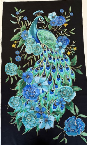 Pfau stoff panel blau grün - pfau,