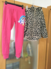Mädchen Kuschel Anzug 110 Leo Fleece Jacke / Baumwoll Hose neuwertig