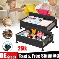 2X Unterbett Aufbewahrungsbox Faltbare Rollschublade Unterbettkommode mit Rollen