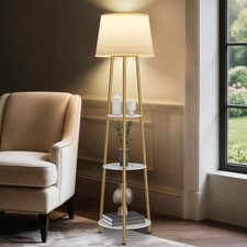 WISFOR Stehleuchte LED Stehlampe Bogenlampe Gold Metall Rahmen Leselampe Leuchte