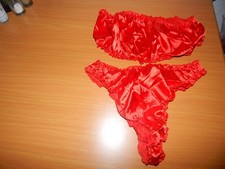 BH Set S Dessous super sexy  Reizwäsche  BH und Höschen  Slip Rot Seide sexy