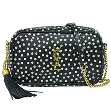 SAINT LAURENT Lou Leder Kette Schulter Crossbody Kameratasche Schwarz Weiß YSL