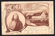 Künstler-AK Oberammergau, Portrait und Haus des Christus-Darstellers Anton Lang 
