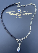 Wunderschöne Thomas Sabo blaue Perlen /Silberkette & Coin & Muschel Charm Neu