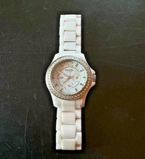OVP Orig. Fossil Damenuhr Riley Weiß Silber CE1010 Strass Steinen Keramikgehäuse