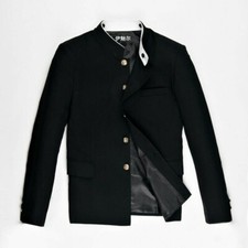 Herren Einreihig Großvater Kragen Jacke Blazer Japanisch Schuluniform Schmal