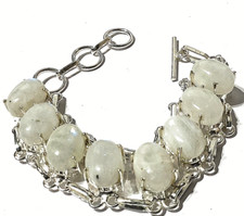 MONDSTEIN EDELSTEIN ARMBAND  925 Sterlingsilber  HANDGEFERTIGT 17-20 CM