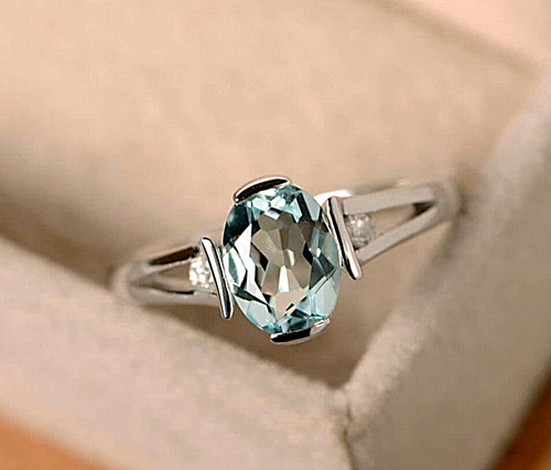 Aquamarin kristall ring - ring,, 925