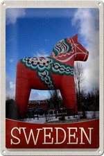 mrdeco Metall Schild 20x30cm Schweden rotes Pferd Skulptur Deko Blechschild