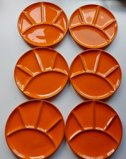 6 Fondueteller/Raclette/Antipasti/Grill - Teller 70er Vintage Space Age orange