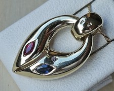 Brillant ♦️♦️ Saphir Rubin Anhänger mit Feuer Diamant 585 14kt Gold ♦️♦️ 9008