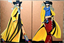 "Cowgirls" 2 Gemälde (je 60x80cm) Cowboy Pferde Pop Art Mode UNIKATE!