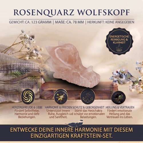 Rosenquarz wolfskopf skulptur - rosenquarz,