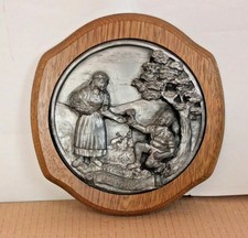 Wandbild Zinn 810g Relief 22cm Frühling Landschaft Jahreszeiten alt vintage 2-3