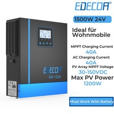 EDECOA Wechselrichter Hybrid Inverter 24V 1500W MPPT 40A PV 30-150VDC Solar