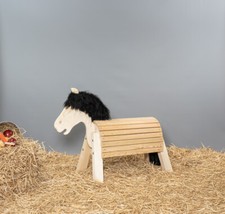 Holzpferd,Zwergpony, Sitzhöhe ca.50-53 cm,Korpus 65cm,ohne Lasur,Mähne:schwarz