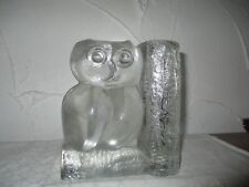 Vintage Glasvase mit Eule Blockvase, Solifleur, 70er Jahre schwer