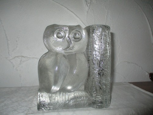 Vintage glasvase mit eule - vintage,