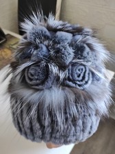 Damen Qualität Winter Echte Kaninchenfell Mütze 56-59 Groß Blaugrau.