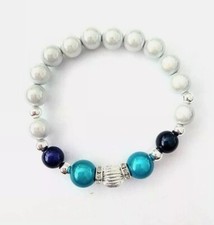 Sylvie's Magic 3 D Perlen Armband, 19 cm, blau, weiss, dehnbar/0581