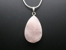GJ69 GW ROSENQUARZ 35mm TROPFEN- EDELSTEIN-ANHÄNGER +KETTE / LEDER!