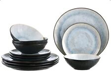 Tafelservice Geschirr andas Arnhem  12 tlg grau/ schwarz Steinzeug 4 Personen