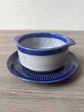 Suppentassen mit unterteller . Steingut,  Blau grau Lasiert. 6 Personen