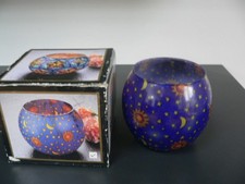 Leuchtglas Windlicht Sonne Mond Sterne Teelichthalter DEKO Lampe blau