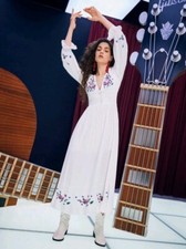 SHEIN Boho Hippie Maxikleid Blumen Stickerei weiß Gr. XS