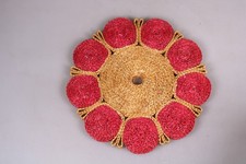 Topfuntersetzer Untersetzer Bast Rund 70er Jahre Vintage 18cm rot-beige