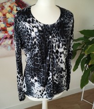 Feinstrick-Jacke, Teil vom Twinset Schwarz-Weiß, Leo, Rundhals, Ovanti L-XL