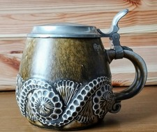 Reinhold Merkelbach Keramik Bierkrug mit Zinn Deckel 3771. Western Germany.